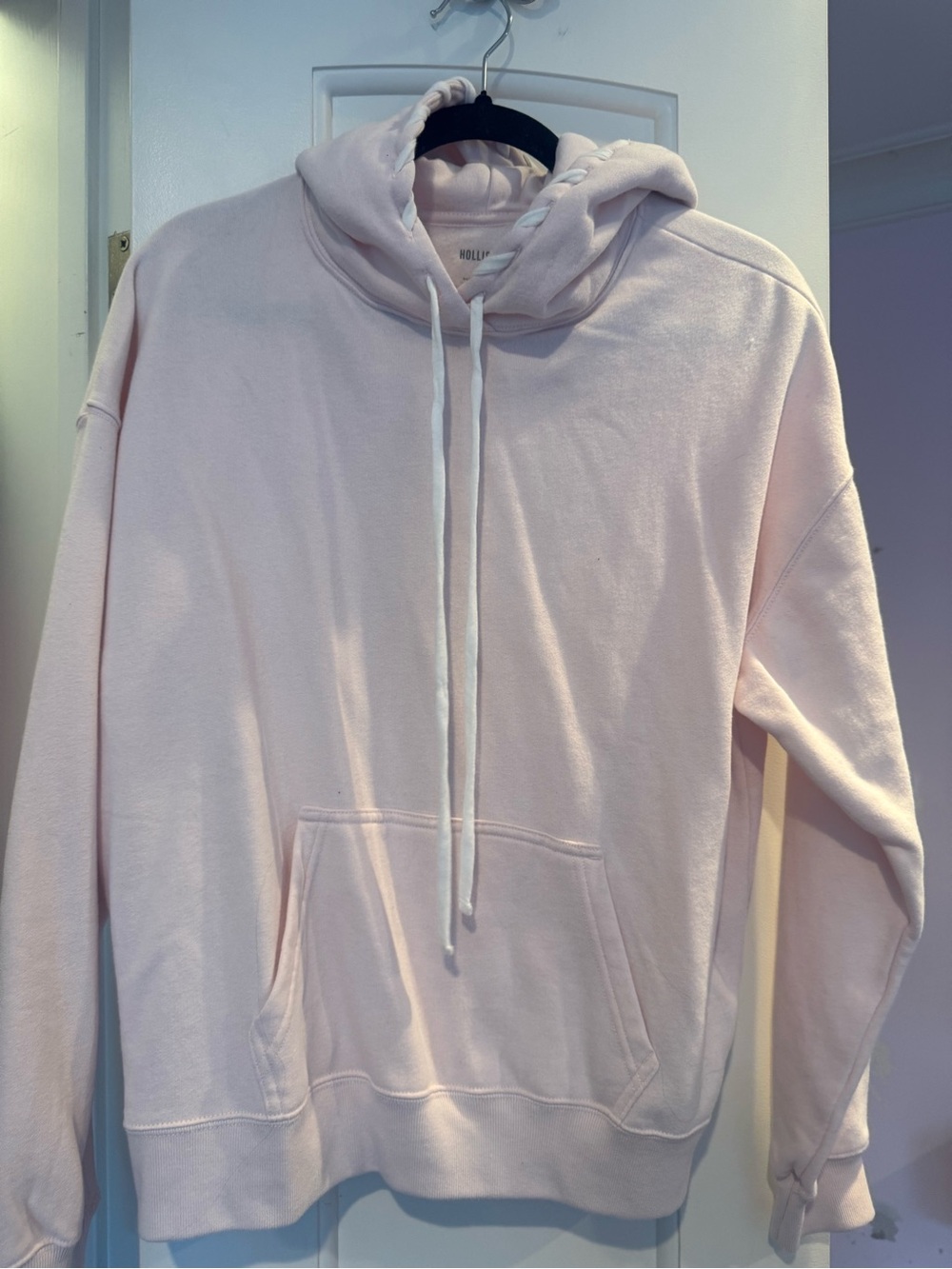 Hollister Pale Pink Pullover Hoodie with White Drawstrings